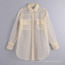 Белая прозрачная рубашка-блузка с длинным рукавом Топ